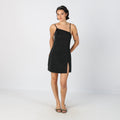 Black Y2K Made in Italy Woven Mini Dress (S)