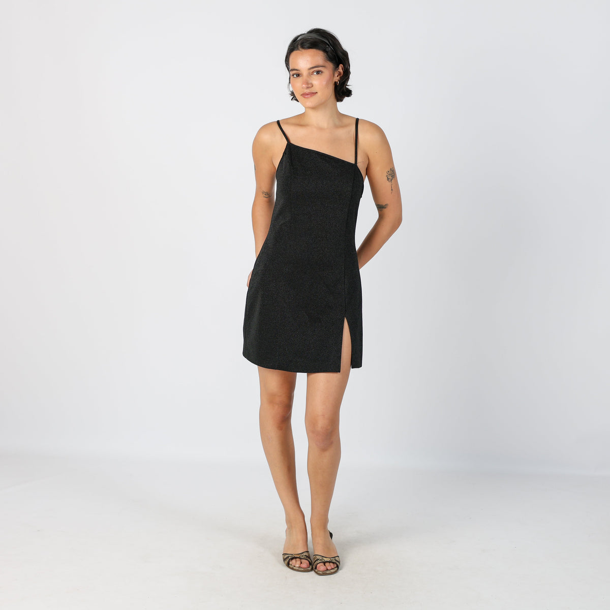 Black Y2K Made in Italy Woven Mini Dress (S)