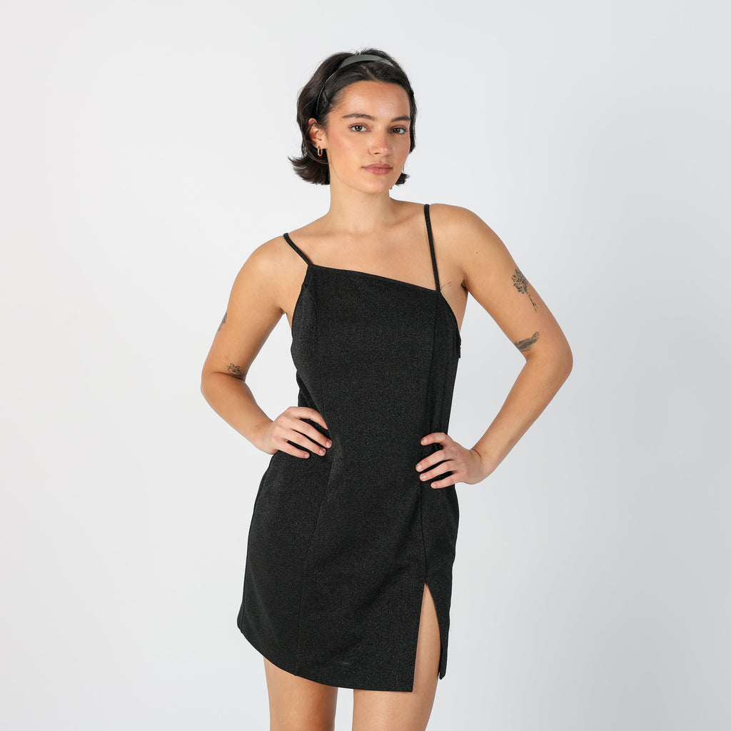 Black Y2K Made in Italy Woven Mini Dress (S)