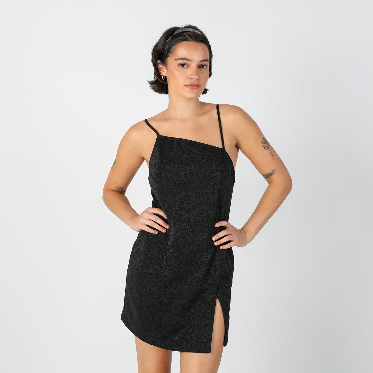 Black Y2K Made in Italy Woven Mini Dress (S)