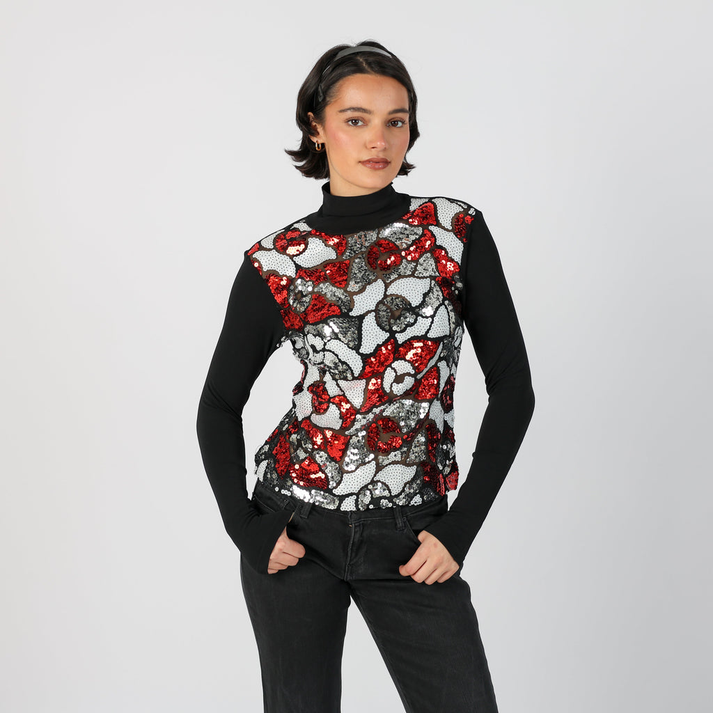 Black Y2K Made in Italy Long Sleeve Top Sequin (S)