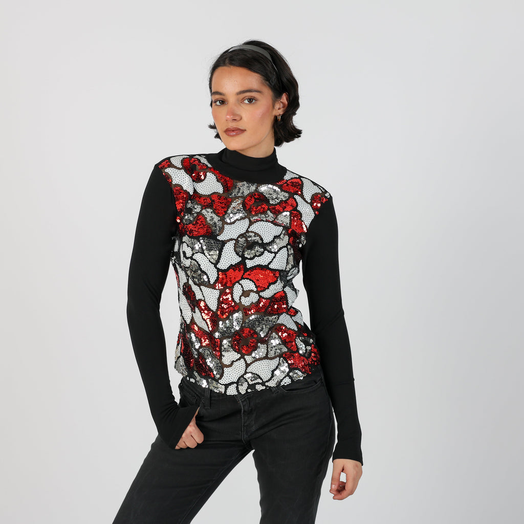 Black Y2K Made in Italy Long Sleeve Top Sequin (S)