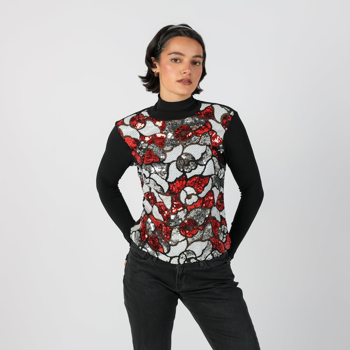 Black Y2K Made in Italy Long Sleeve Top Sequin (S)
