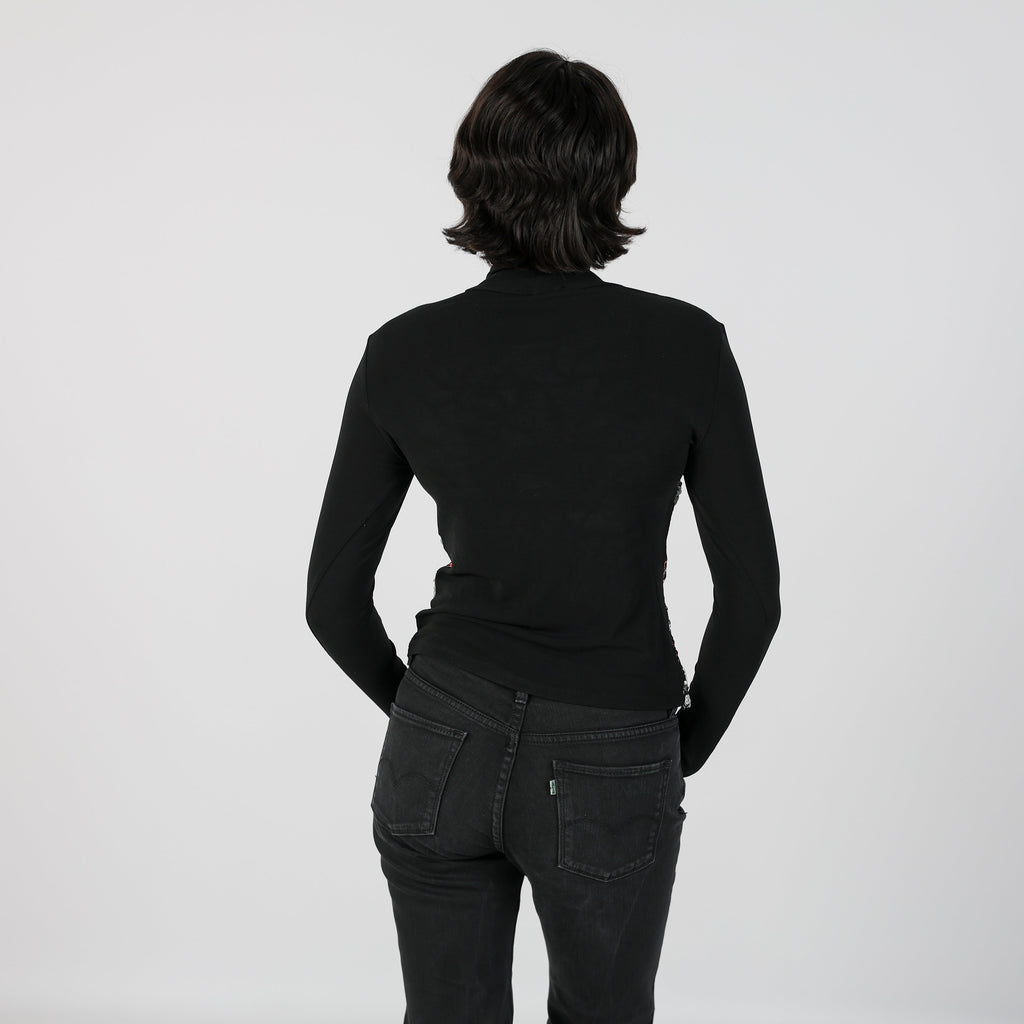 Black Y2K Made in Italy Long Sleeve Top Sequin (S)