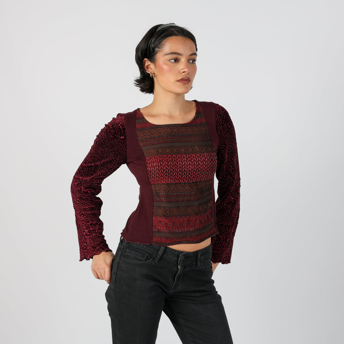 Burgundy Red Y2K Long Sleeve Top (S)