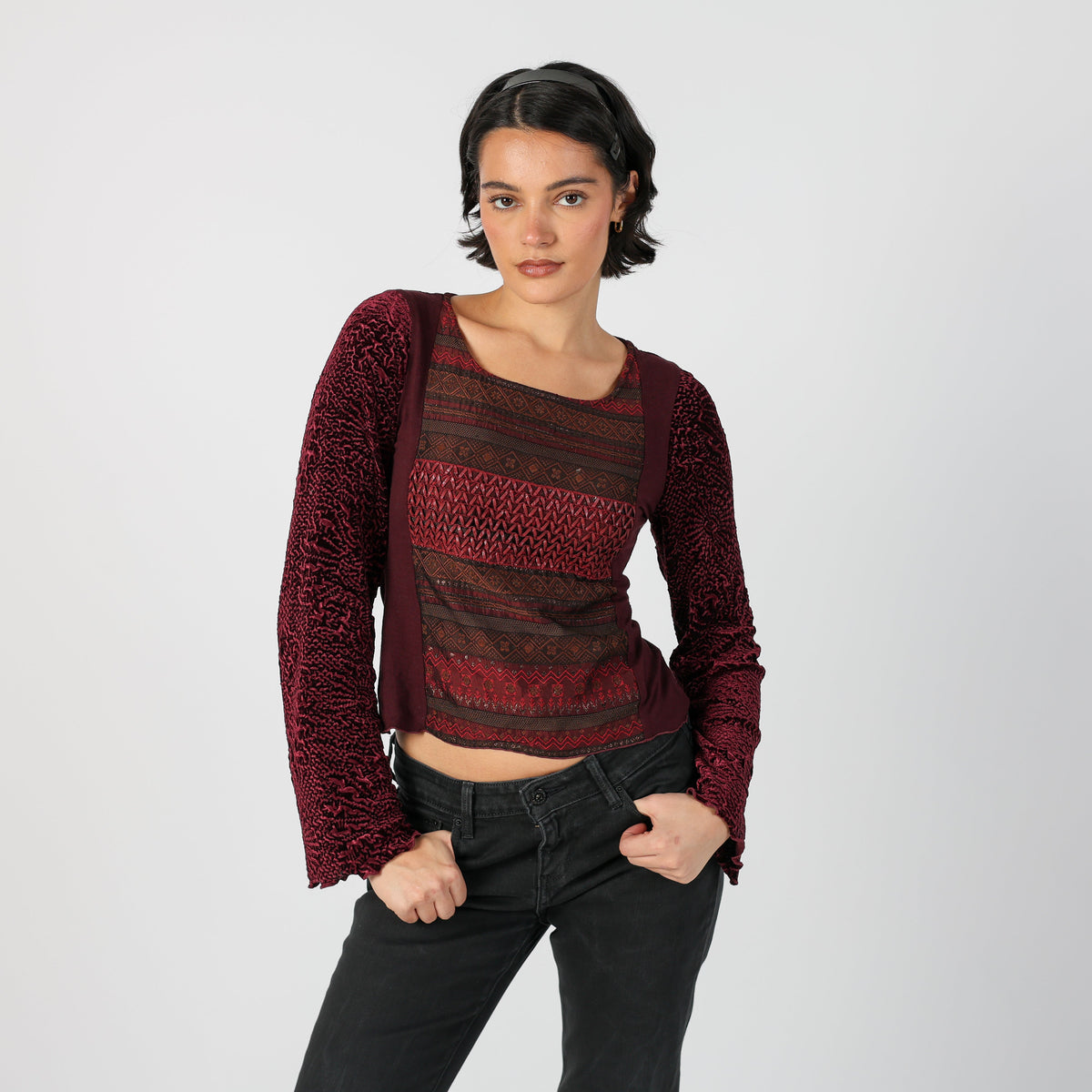 Burgundy Red Y2K Long Sleeve Top (S)