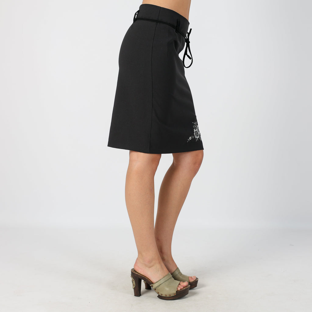 Black Y2K Woven Midi Skirt (XS)