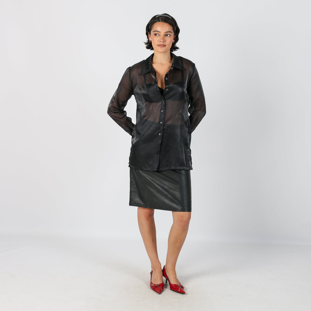 Black Y2K Hennes Leather Midi Skirt (XS)