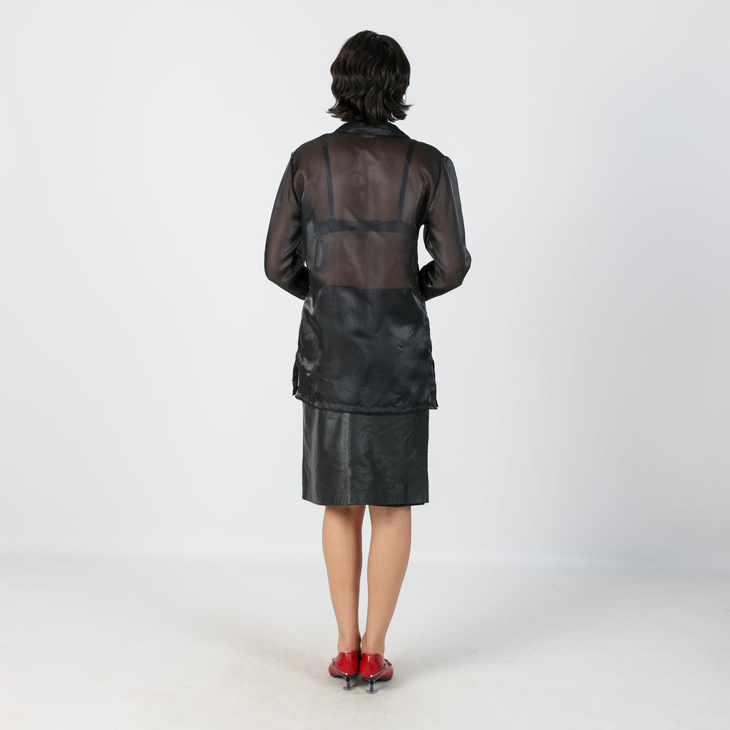 Black Y2K Hennes Leather Midi Skirt (XS)