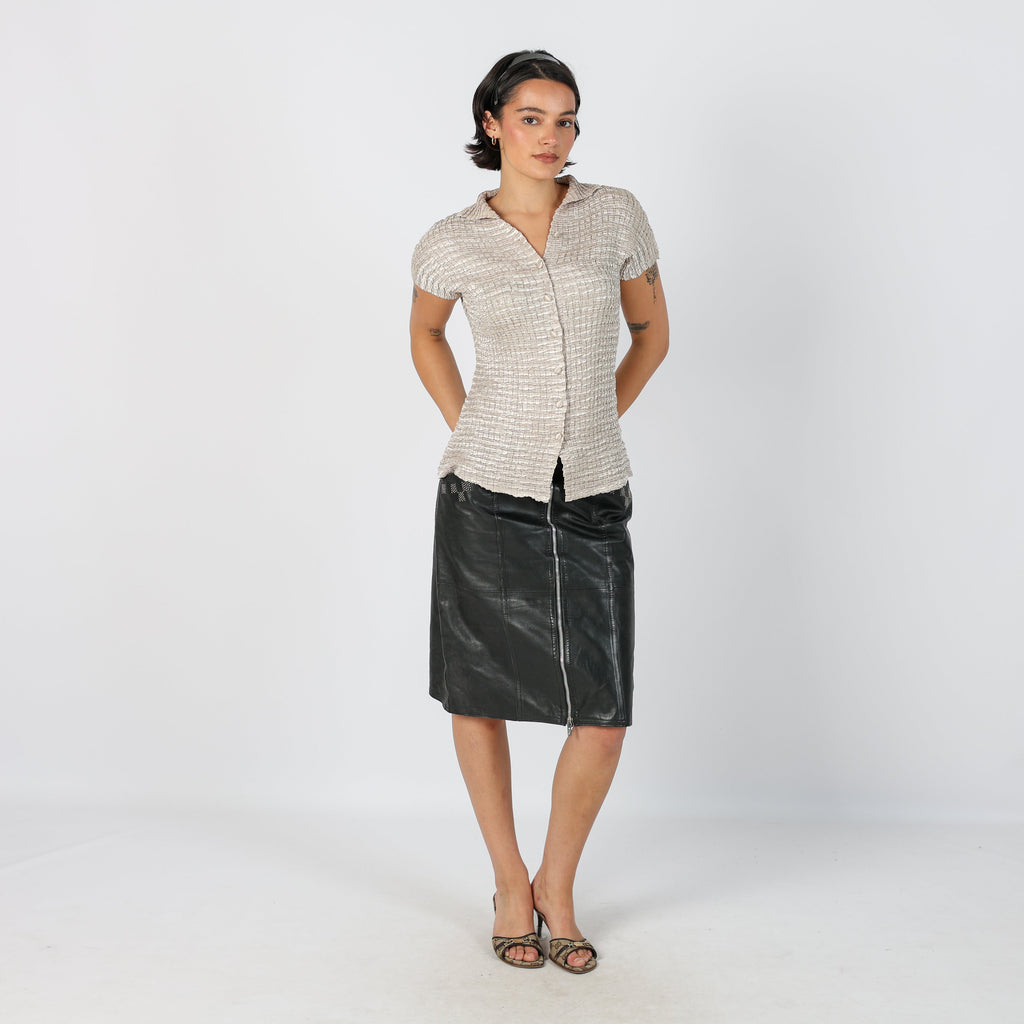 Black 90s Made in Italy Leather Midi Skirt (S)