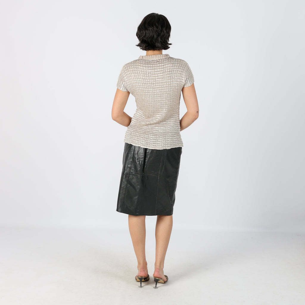 Black 90s Made in Italy Leather Midi Skirt (S)
