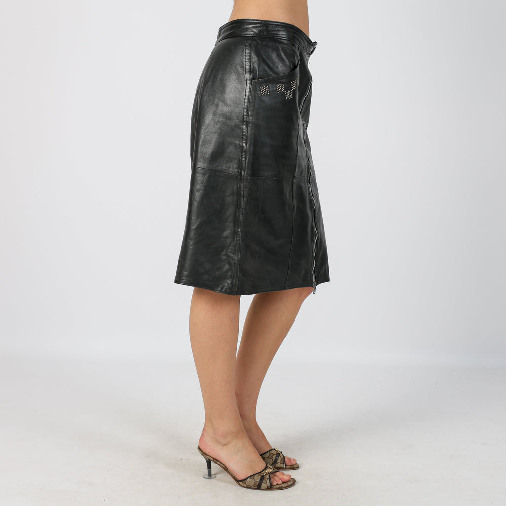 Black 90s Made in Italy Leather Midi Skirt (S)