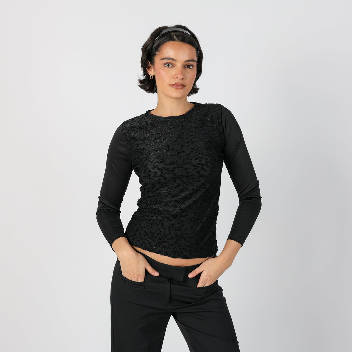 Black Y2K Made in Italy Long Sleeve Top (S)