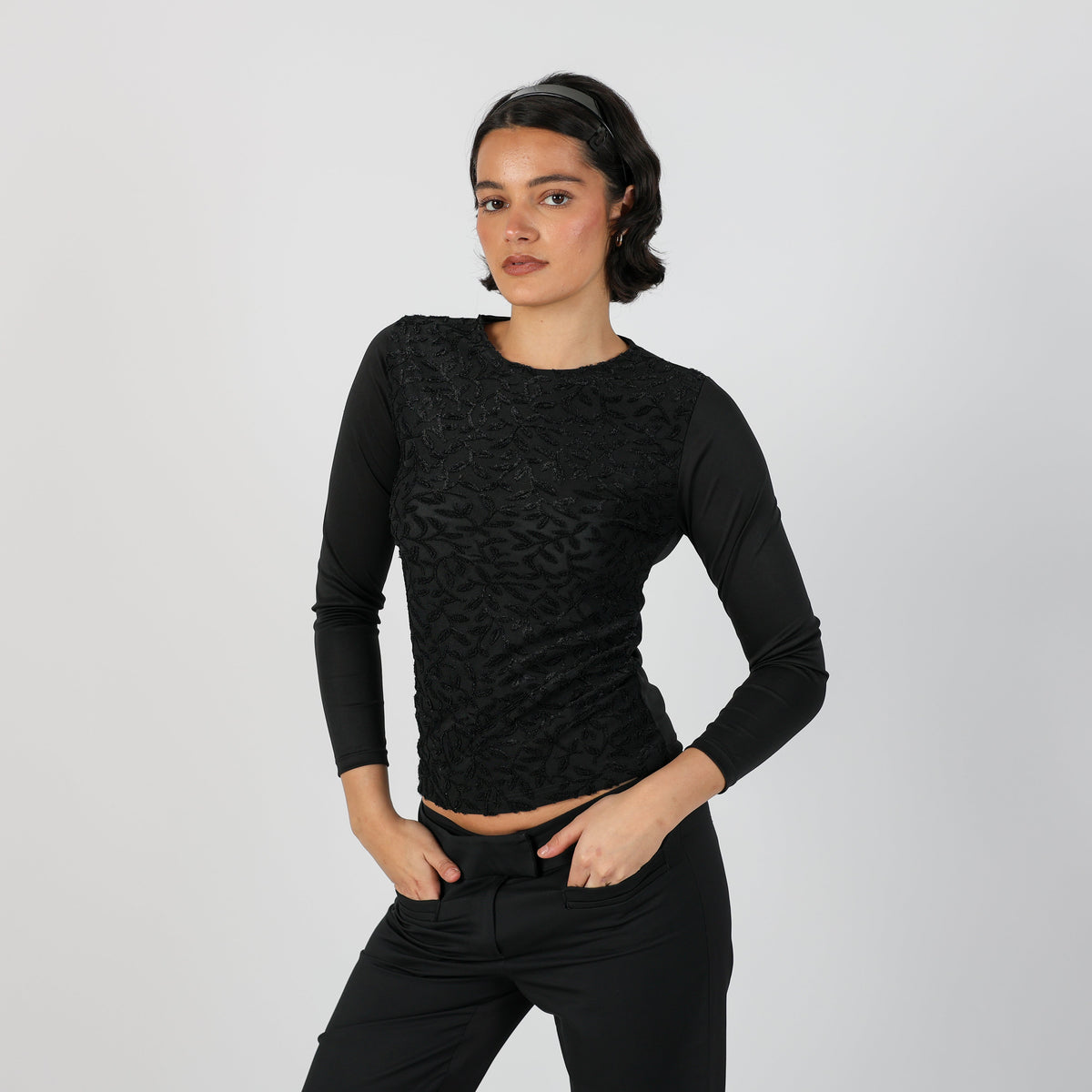 Black Y2K Made in Italy Long Sleeve Top (S)