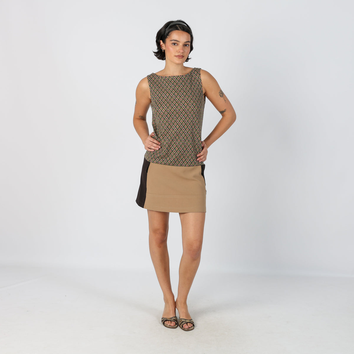Brown Y2K Denny Rose Woven Mini Dress (S)