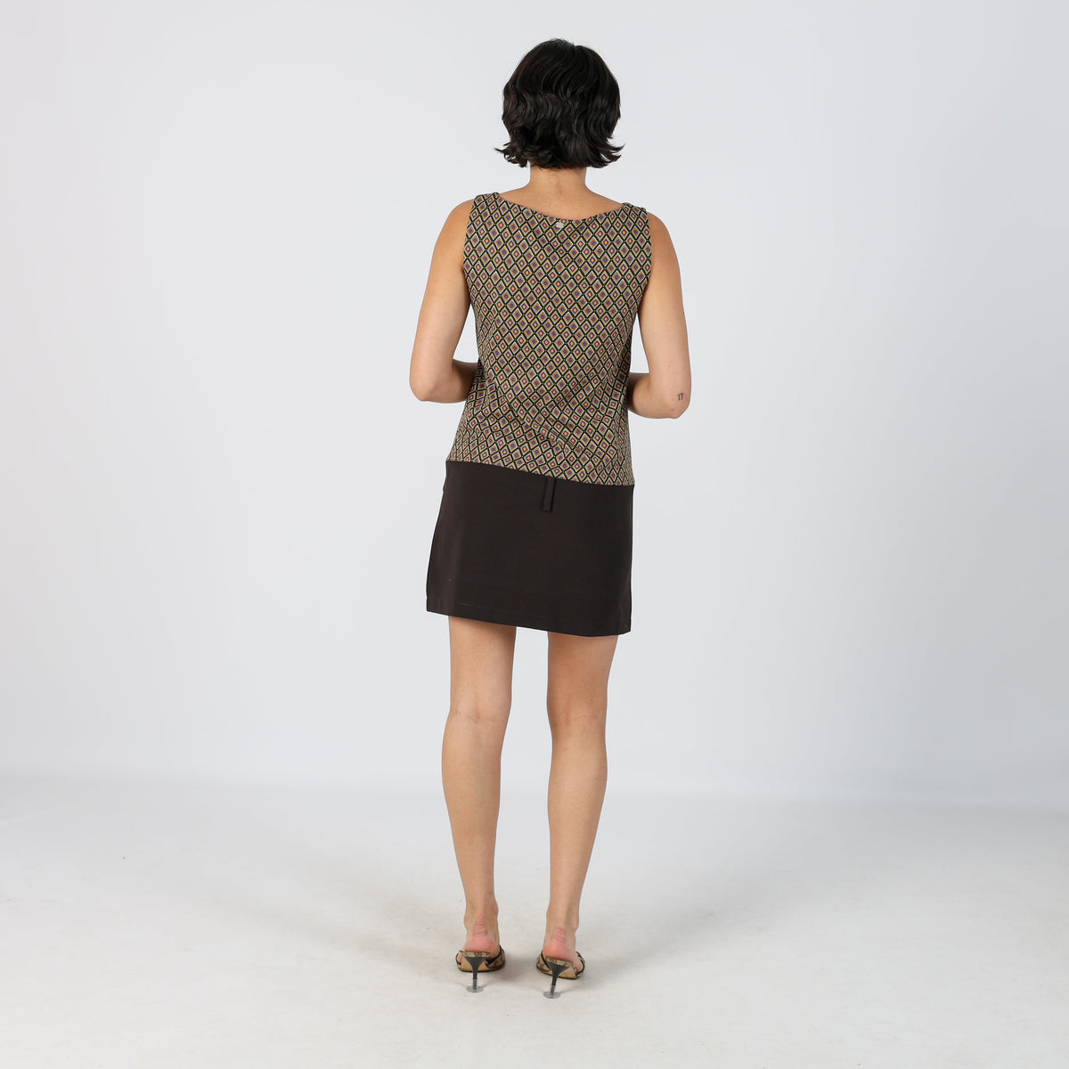 Brown Y2K Denny Rose Woven Mini Dress (S)