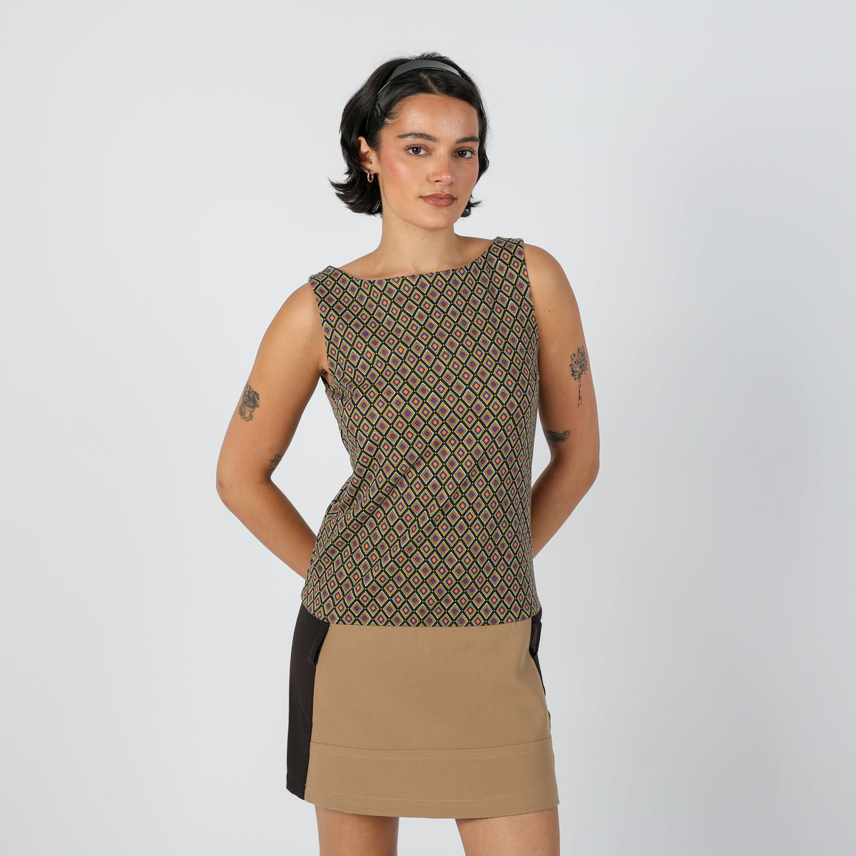 Brown Y2K Denny Rose Woven Mini Dress (S)