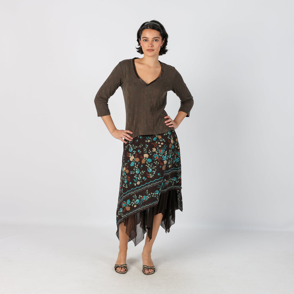Brown Y2K Woven Midi Skirt (XS)