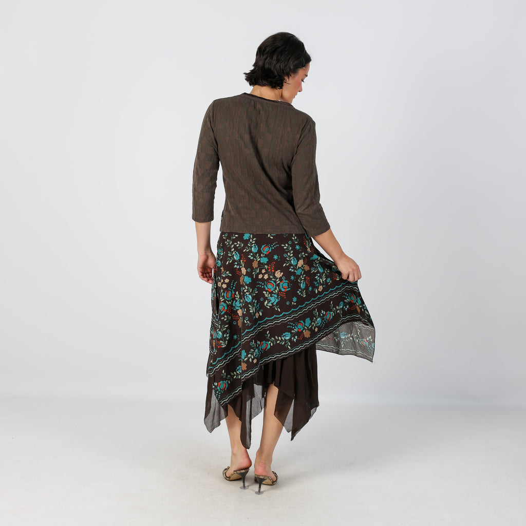 Brown Y2K Woven Midi Skirt (XS)