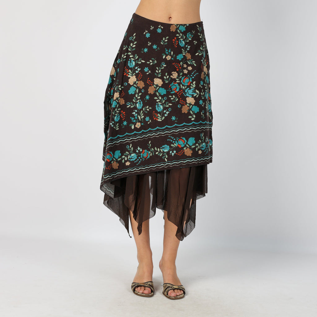 Brown Y2K Woven Midi Skirt (XS)