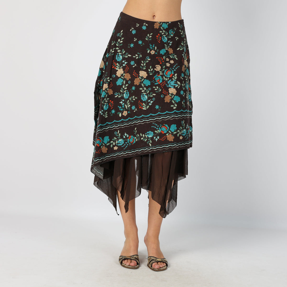 Brown Y2K Woven Midi Skirt (XS)