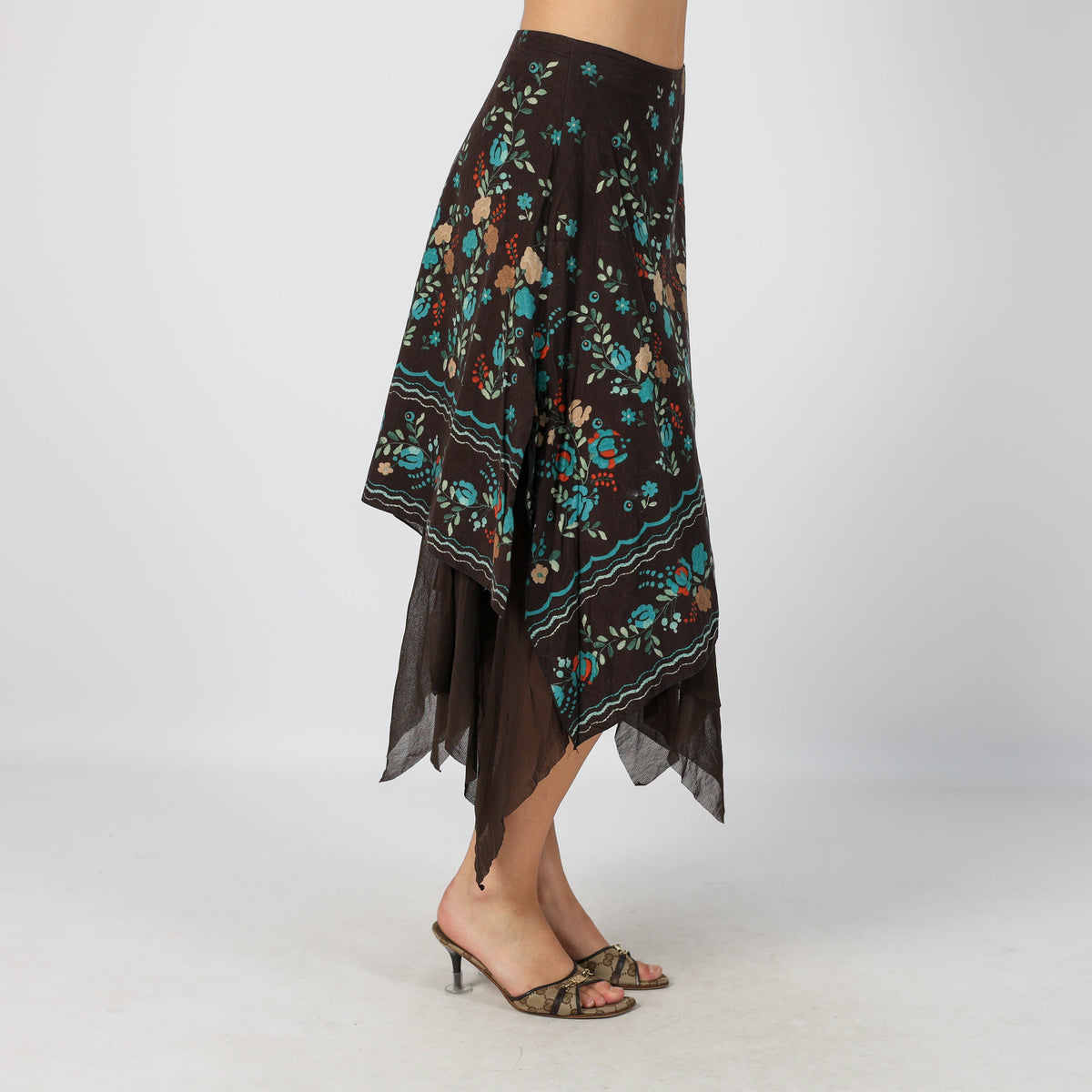 Brown Y2K Woven Midi Skirt (XS)