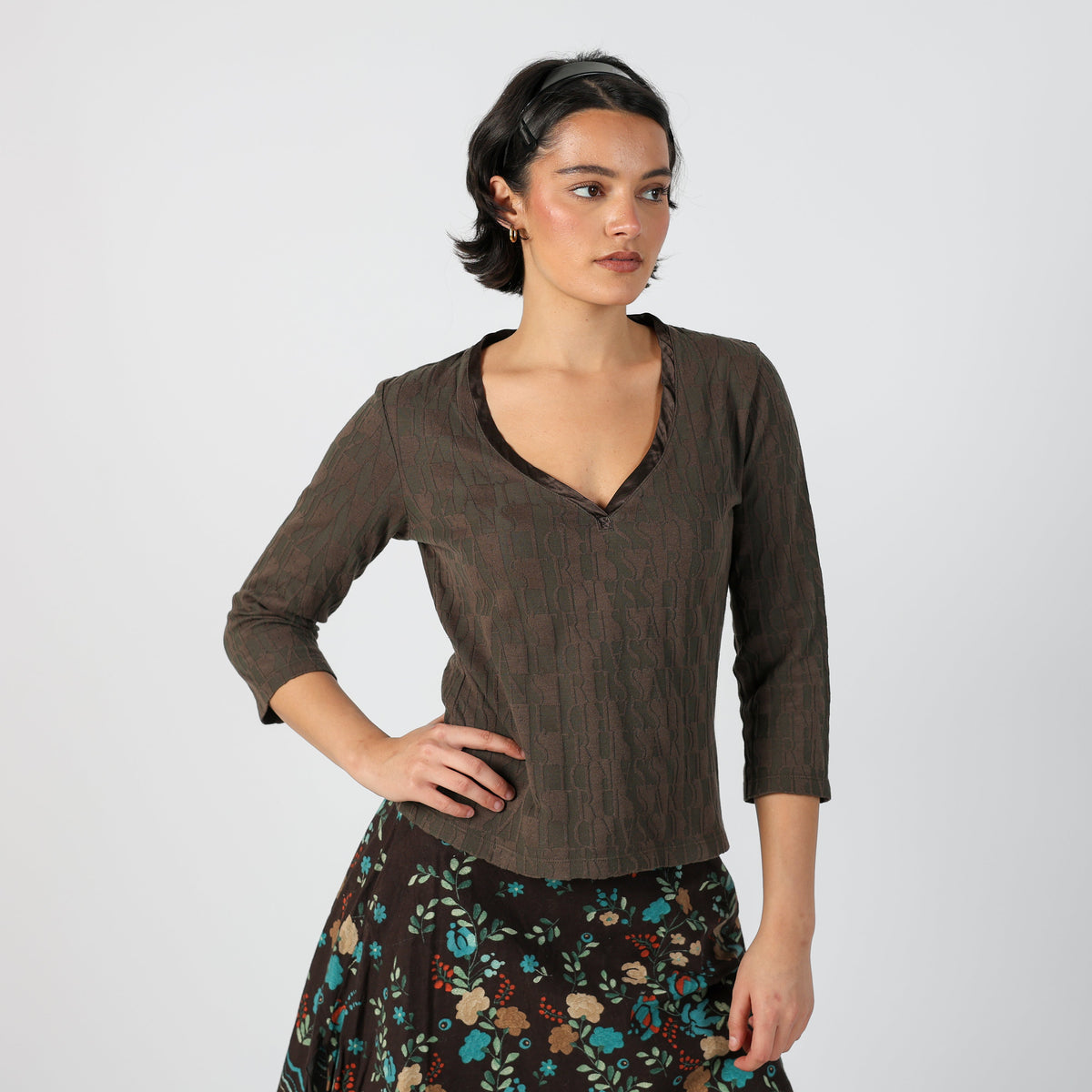 Brown Y2K Trussardi Long Sleeve Top (S)