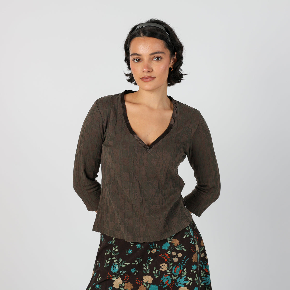 Brown Y2K Trussardi Long Sleeve Top (S)