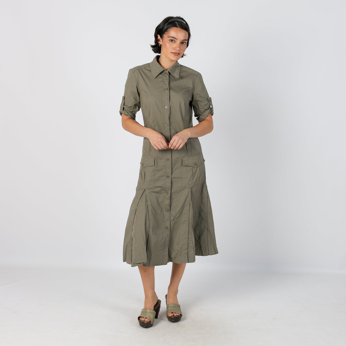 Khaki Green Y2K Marella Woven Maxi Dress (S)