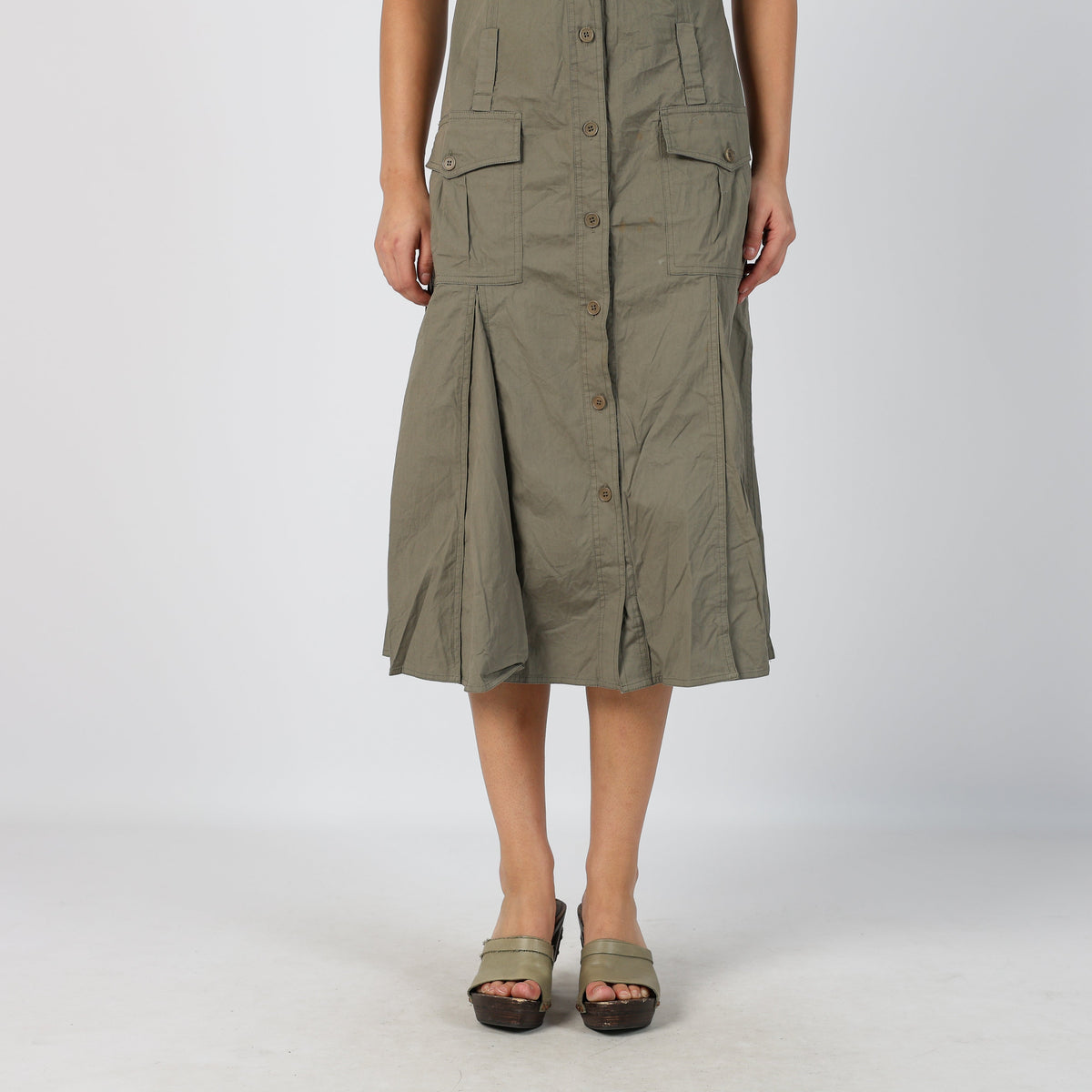 Khaki Green Y2K Marella Woven Maxi Dress (S)