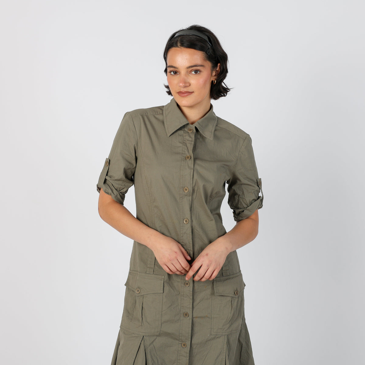Khaki Green Y2K Marella Woven Maxi Dress (S)