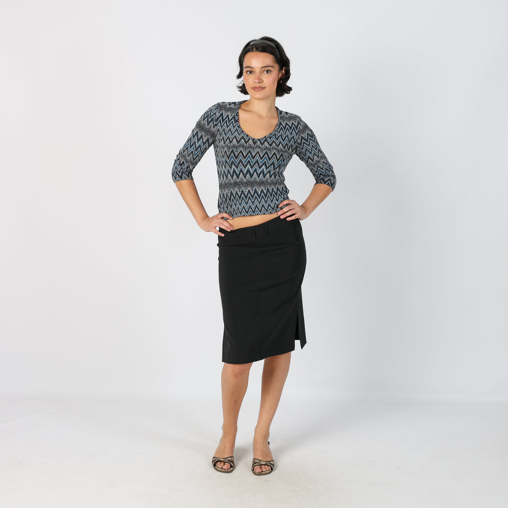 Black Y2K Made in Italy Woven Midi Skirt (S)