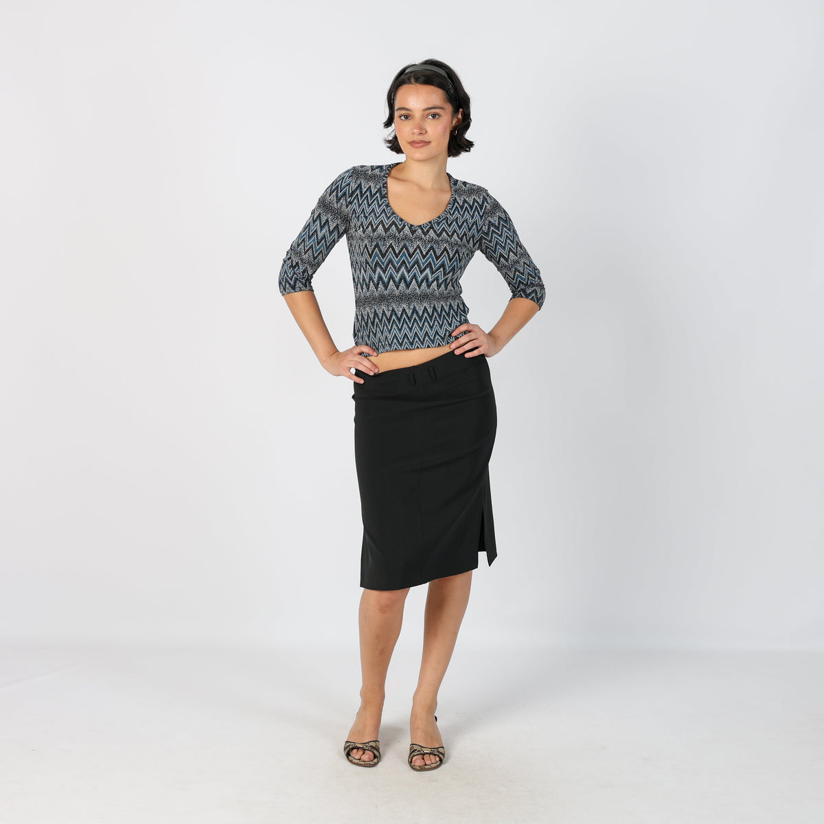 Black Y2K Made in Italy Woven Midi Skirt (S)
