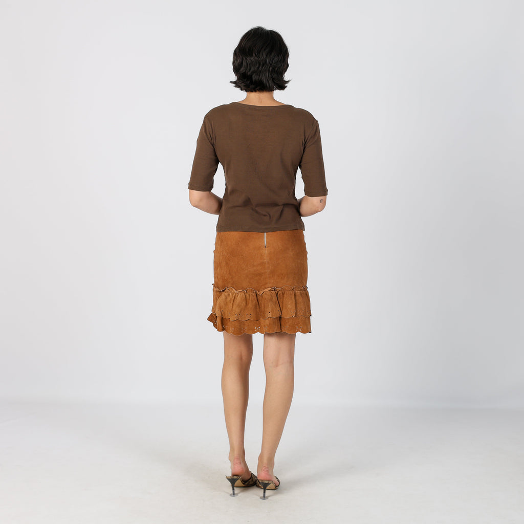Tan Y2K Made in Italy Leather Mini Skirt (XXS)