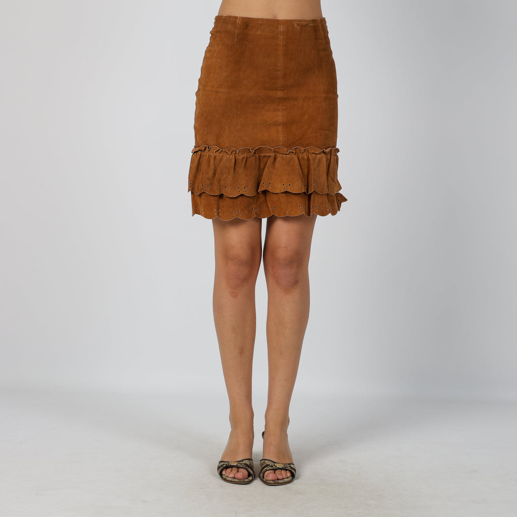 Tan Y2K Made in Italy Leather Mini Skirt (XXS)