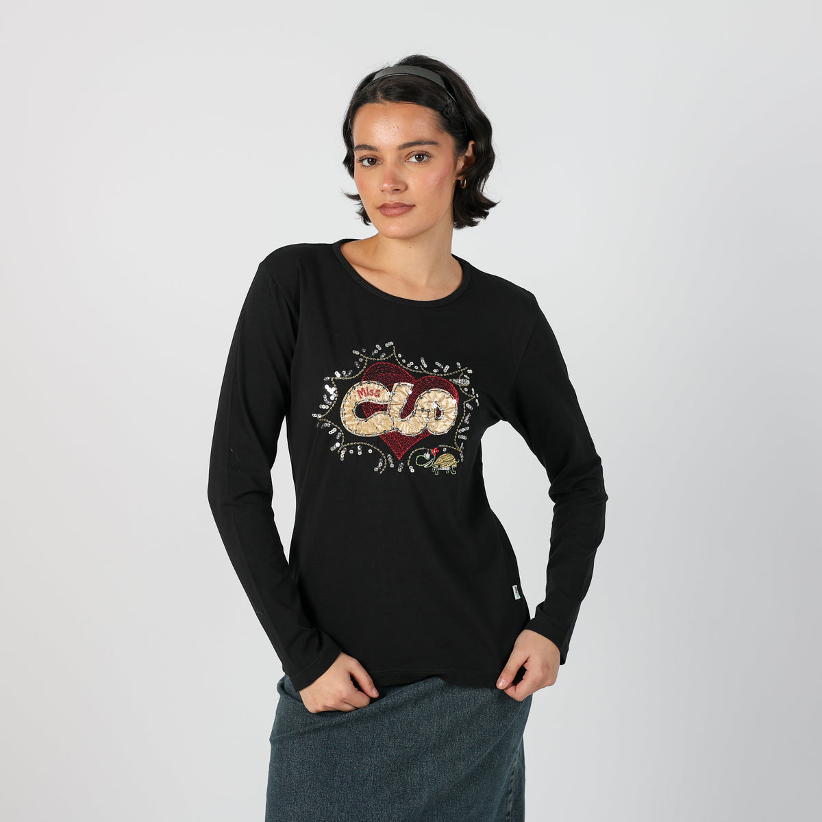 Black Y2K Miss Clo Long Sleeve Top (S)