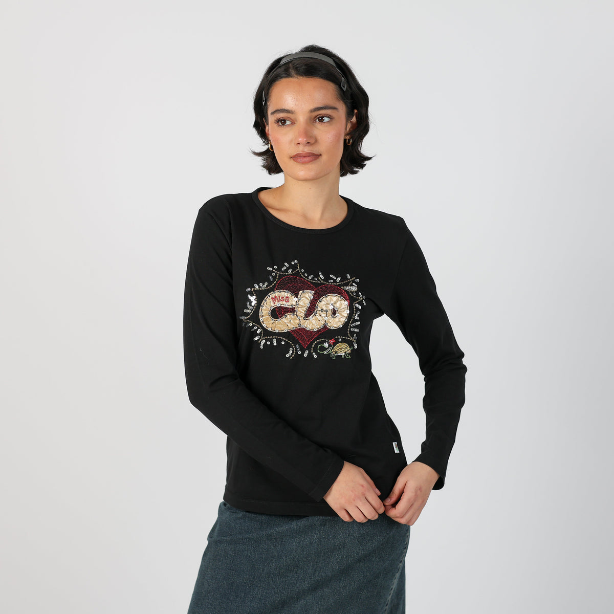 Black Y2K Miss Clo Long Sleeve Top (S)
