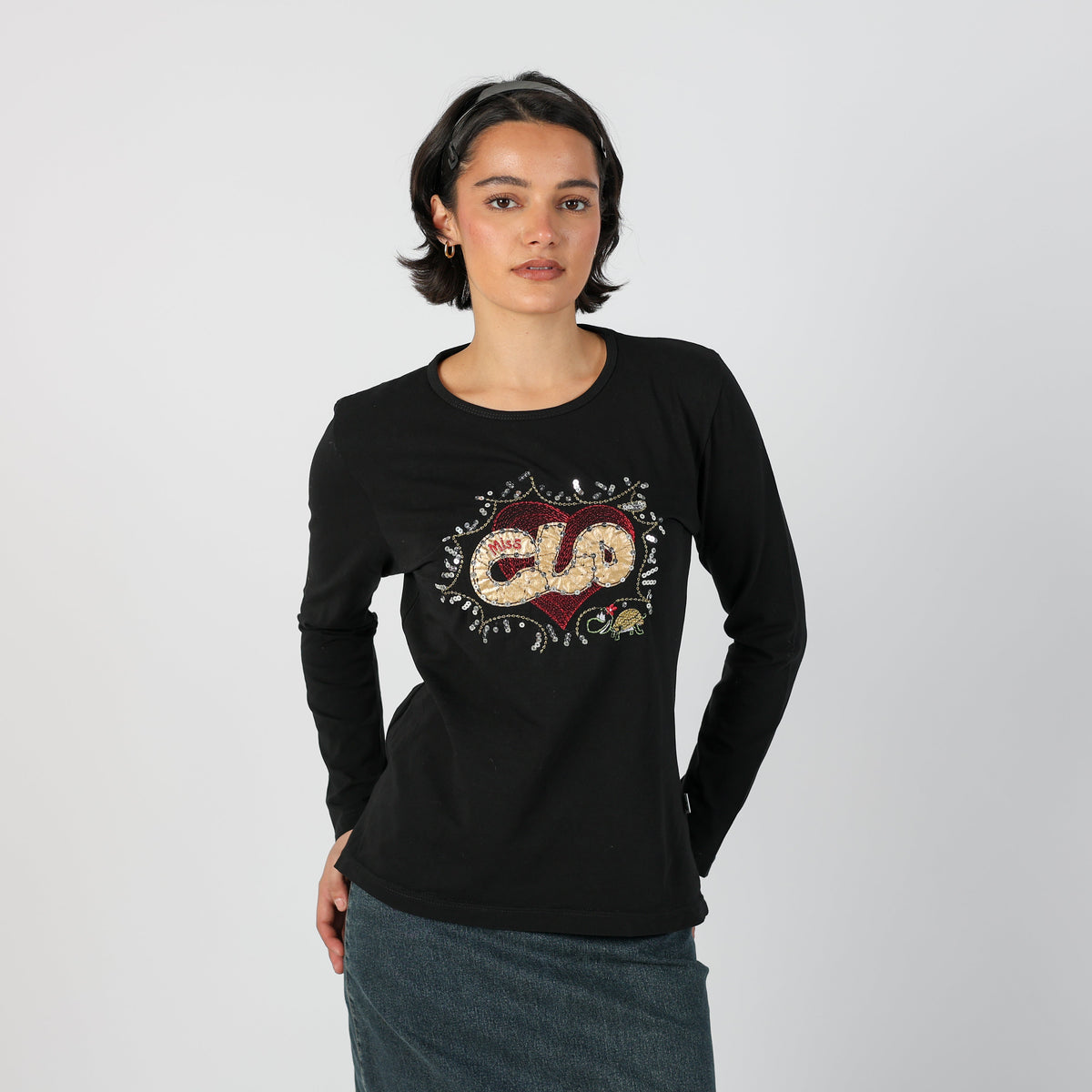 Black Y2K Miss Clo Long Sleeve Top (S)