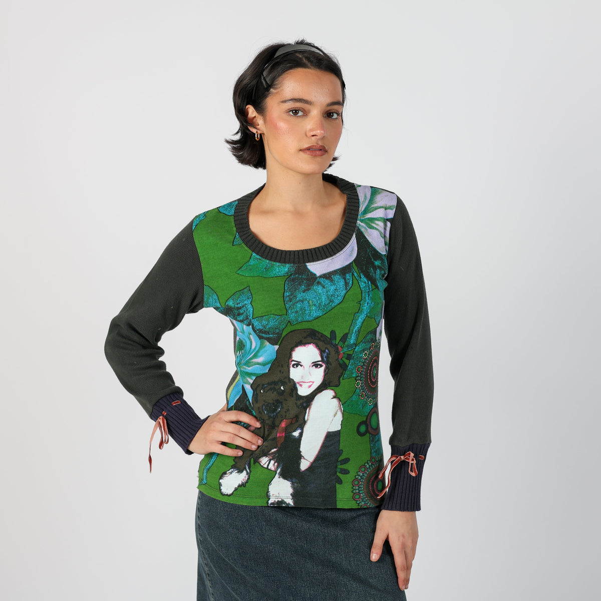 Charcoal Grey Y2K Desigual Long Sleeve Top (S)
