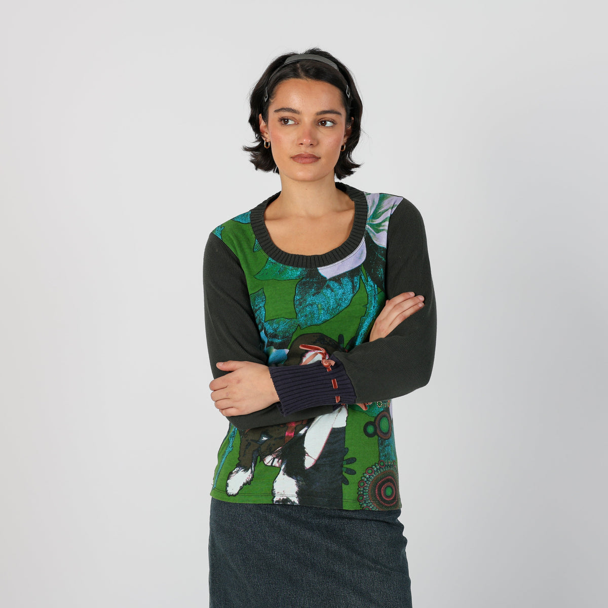 Charcoal Grey Y2K Desigual Long Sleeve Top (S)