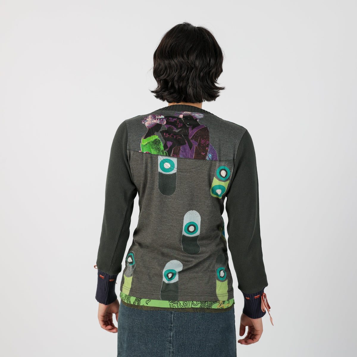 Charcoal Grey Y2K Desigual Long Sleeve Top (S)