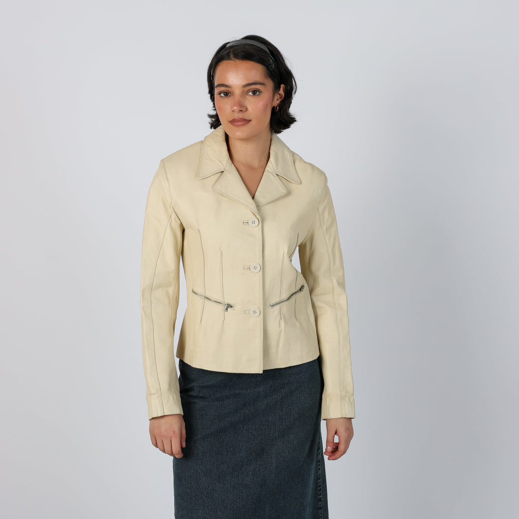 Cream Y2K Oviesse Leather Jacket (S)