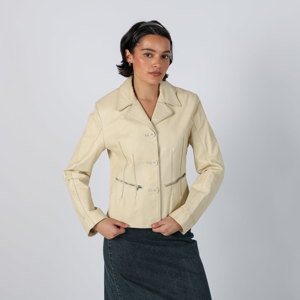 Cream Y2K Oviesse Leather Jacket (S)
