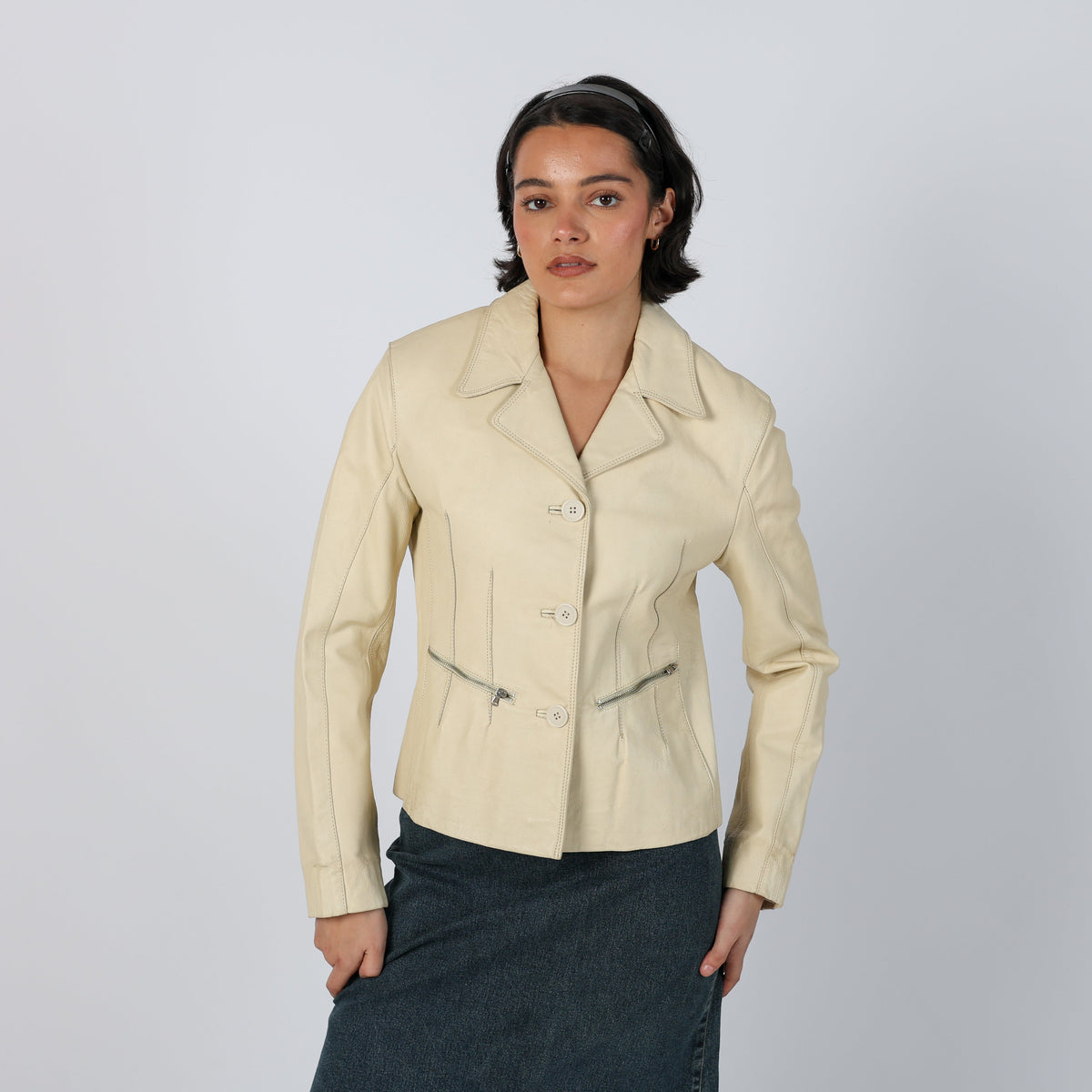 Cream Y2K Oviesse Leather Jacket (S)