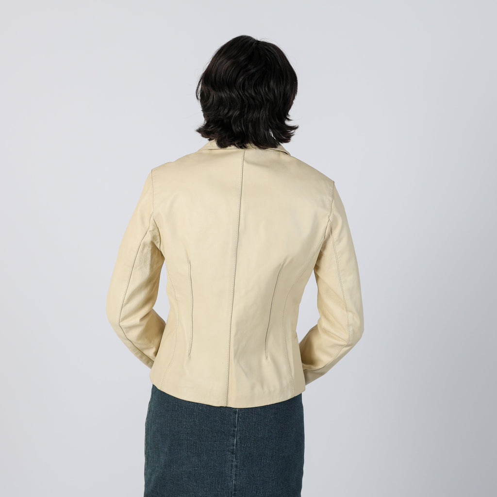 Cream Y2K Oviesse Leather Jacket (S)