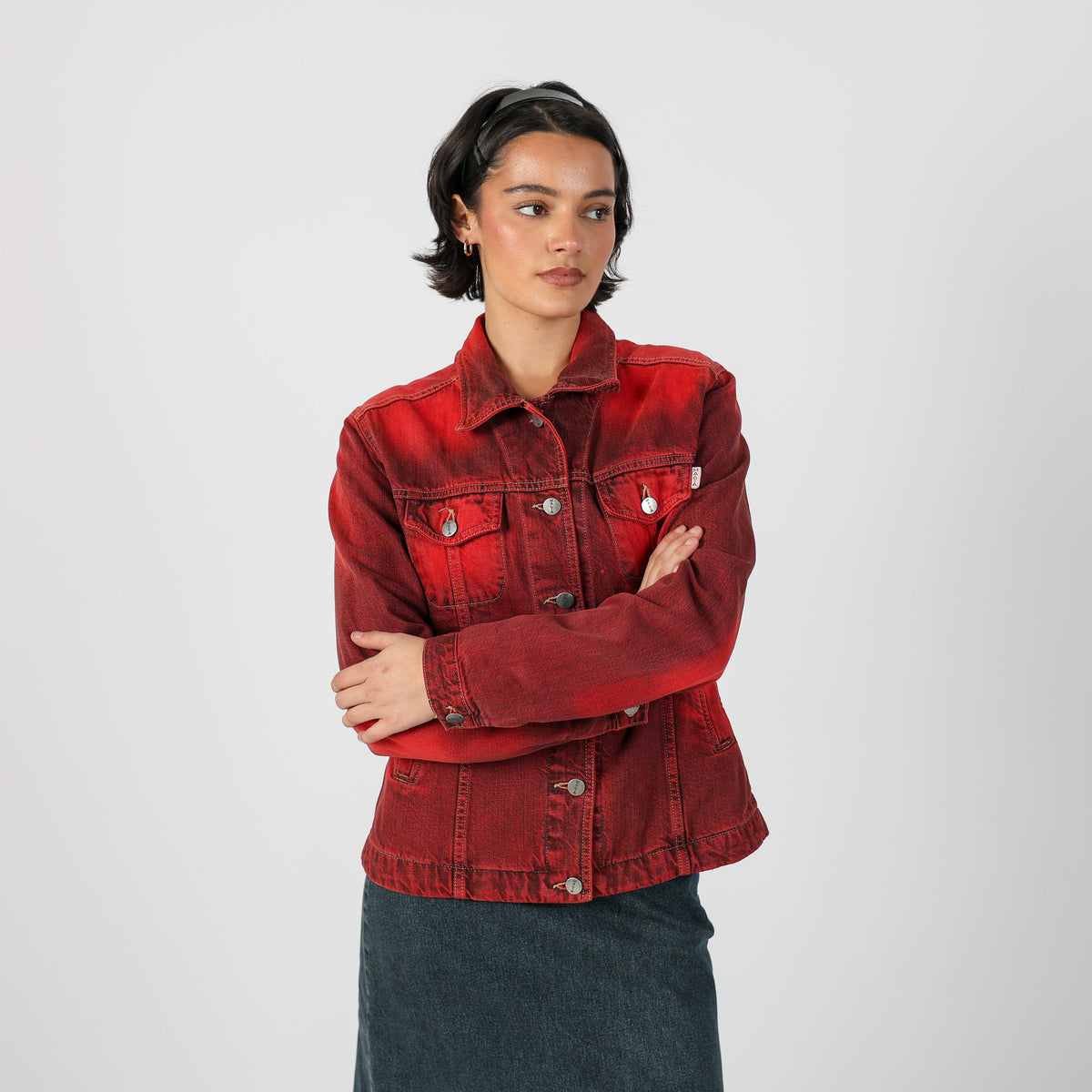 Red Y2K Made in Italy Denim Jacket (M)