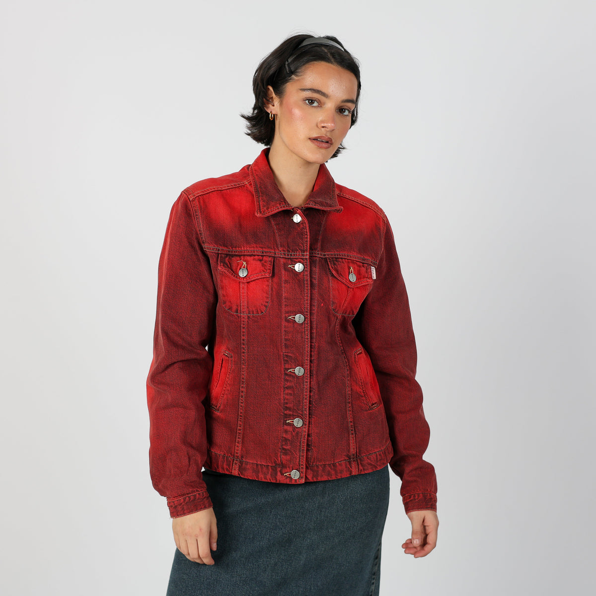 Red Y2K Made in Italy Denim Jacket (M)