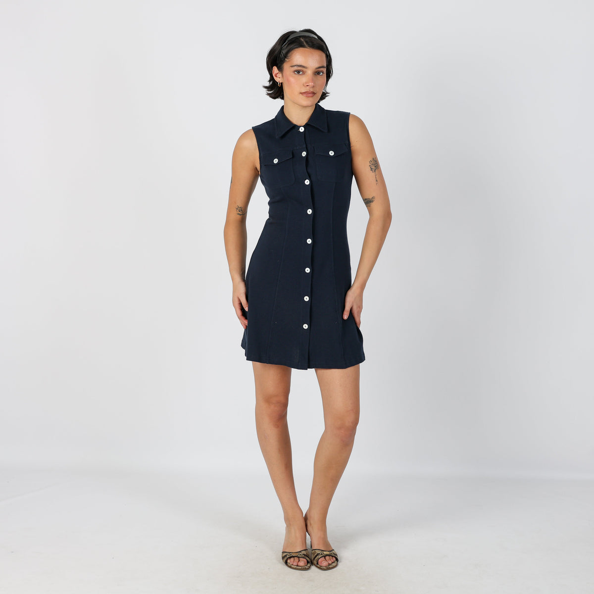 Navy Blue Y2K Superga Woven Mini Dress (S)