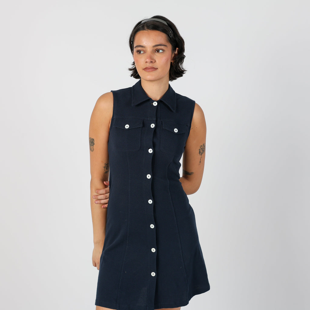 Navy Blue Y2K Superga Woven Mini Dress (S)