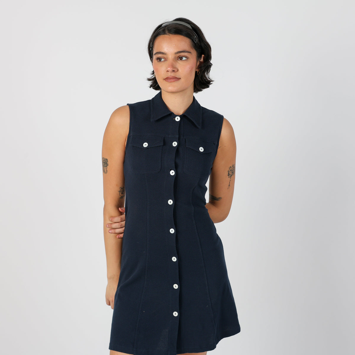 Navy Blue Y2K Superga Woven Mini Dress (S)